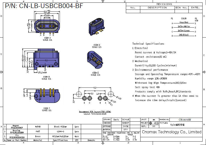 4pin Magnetic Connector data sheet